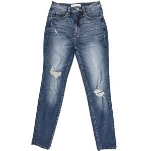 KanCan Skinny‎ Jeans Women Size 25 Inseam 29" High-Rise Distressed Style# 118997
